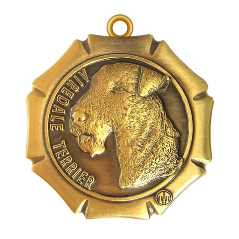 Airedale Terrier Dog Id Tag Antique Gold Finish - Tags4Tails