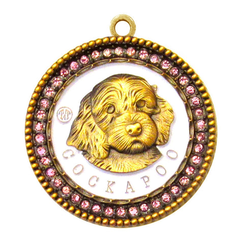 Cockapoo Id Tag Antique Gold Finish with Pink stones - Tags4Tails