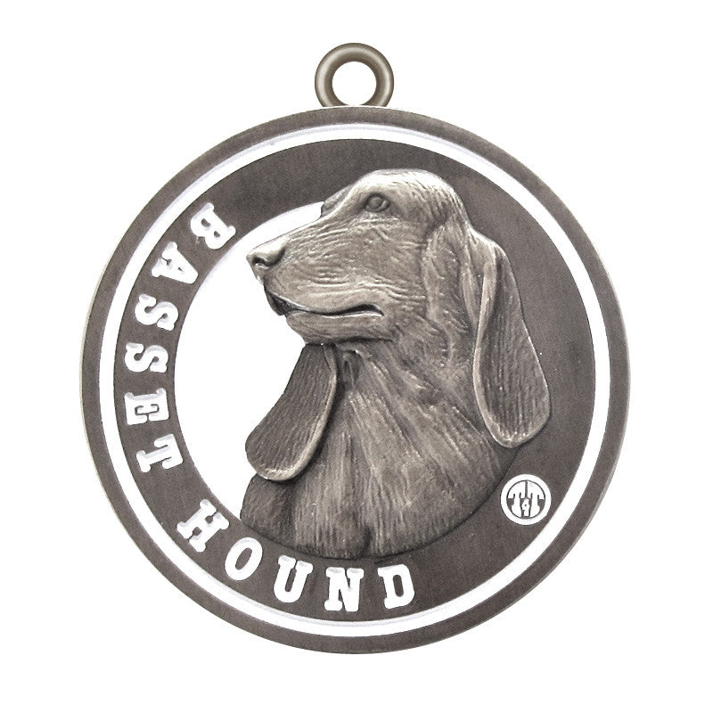 Basset Hound Dog Id Tag Antique Silver Finish - Tags4Tails