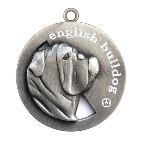 English Bulldog Id Tag Antique Silver Finish - Tags4Tails