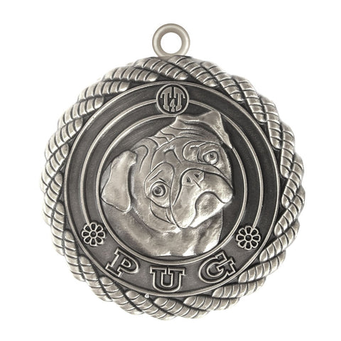 Pug Dog Id Tag Antique Silver Finish - Tags4Tails