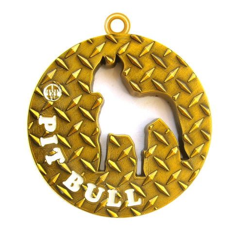 Pit Bull Dog Id Tag Antique Gold Finish - Tags4Tails