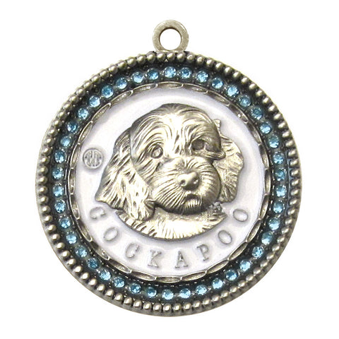 Cockapoo Id Tag Antique Silver Finish with Blue stones - Tags4Tails