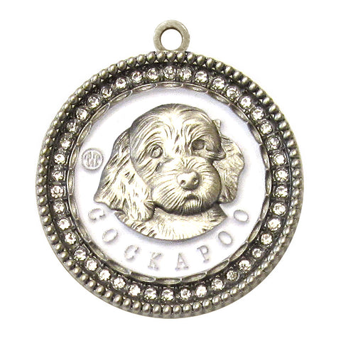 Cockapoo Id Tag Antique Silver Finish with Clear stones - Tags4Tails