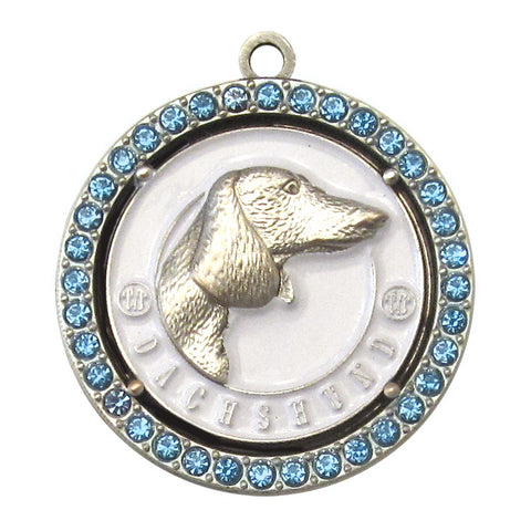 Dachshund Dog Id Tag Antique Silver Finish with Blue Stones - Tags4Tails