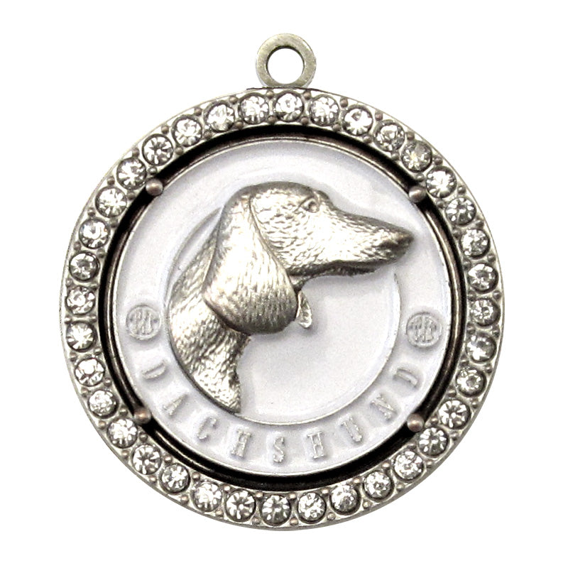 Dachshund Dog Id Tag Antique Silver Finish with Clear Stones - Tags4Tails