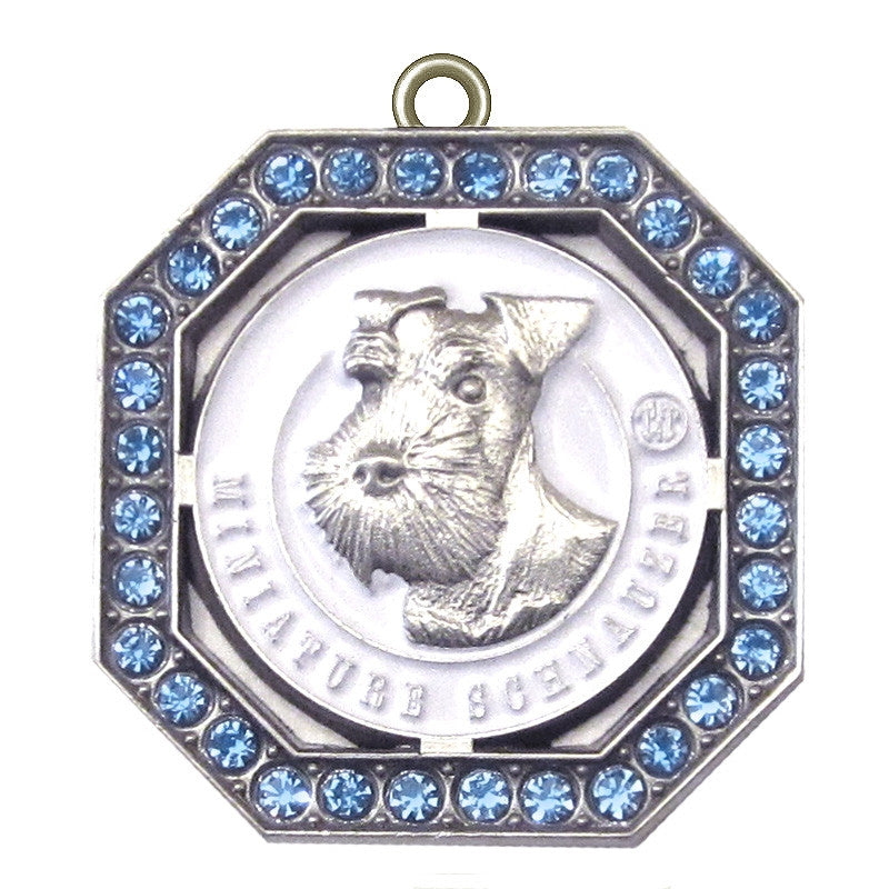 Miniature Schnauzer Dog Id Tag Antique Silver Finish with Blue Stones - Tags4Tails