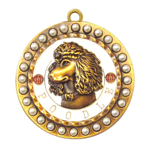 Poodle Dog Id Tag Antique Gold Finish with Pearls - Tags4Tails