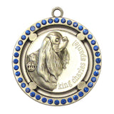 King Charles Spaniel Dog Id Tag Antique Silver Finish Blue Stones - Tags4Tails