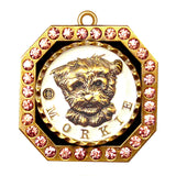 Morkie Dog Id Tag Antique Gold Finish with Pink Stones - Tags4Tails