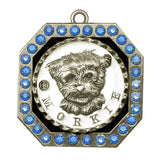 Morkie Dog Id Tag Antique silver Finish with Blue Stones - Tags4Tails