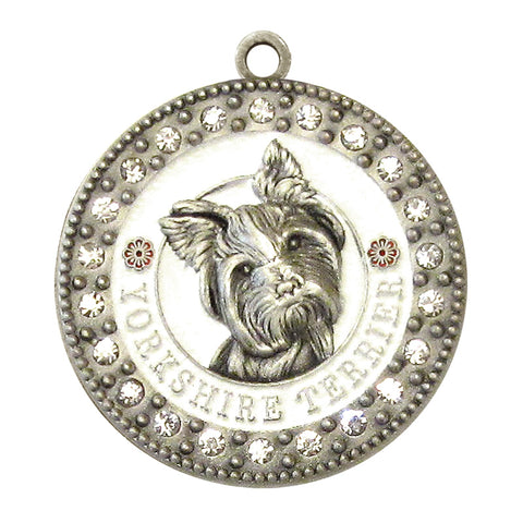 Yorkshire Terrier Dog Id Tag Antique Silver Finish with Clear Stones - Tags4Tails
