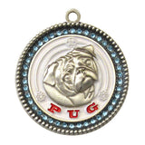 Pug Dog Id Tag Antique Silver Finish with Blue Stones - Tags4Tails