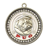 Pug Dog Id Tag Antique Silver Finish with Clear Stones - Tags4Tails
